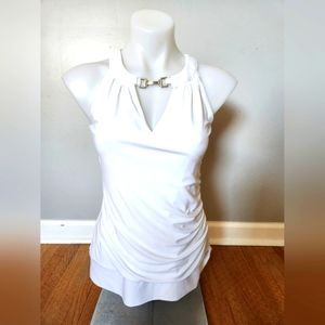 White House Black Market White wrap top with side ruching size XS